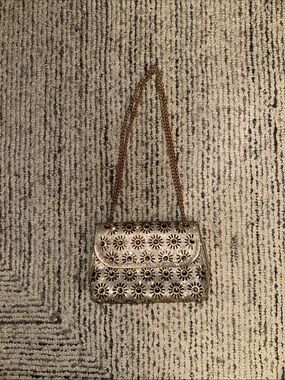Gold Embellished Floral Evening Shoulder Bag